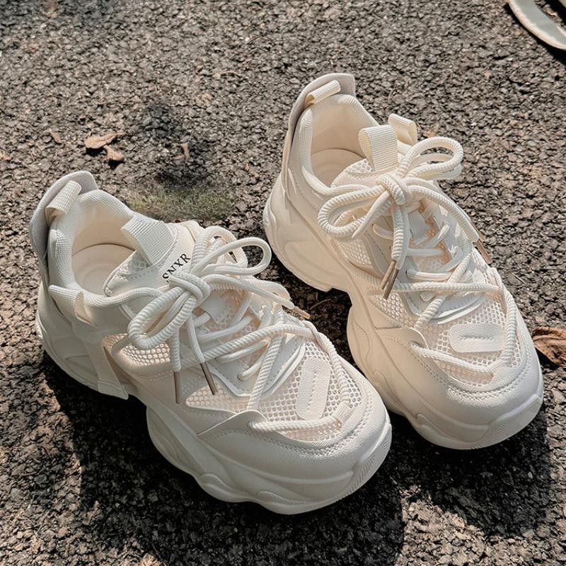 Fashion Trendy Breathable Women's Shoes 2024 New Summer Mesh Breathable Sports Thick Sole Versatile White Shoes Zapatillas De Mujer