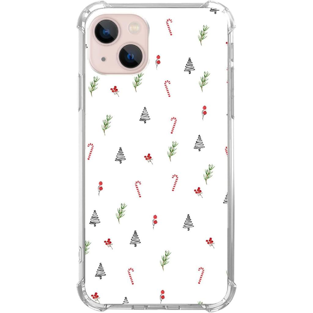 Minimalist Christmas Tree Candy Berry Case Compatible with iPhone 15, Cute Christmas Case for iPhone 15 for Teens Men and Women, Cool Trendy TPU