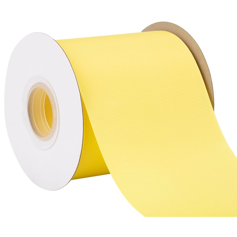 [Tekdeere]Width 100mm Solid Lemon Grosgrain Ribbon, Perfect for Gift Wrapping, Sewing, Hair Accessories, Wedding Decorations - 22 Meters/roll