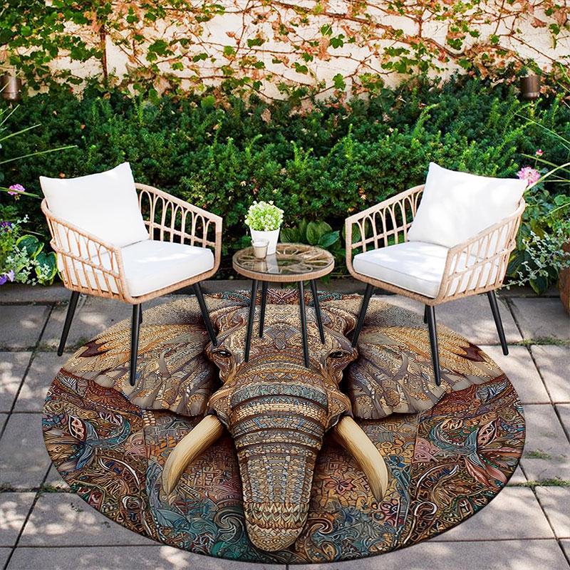 Sacred Elephant pattern round rug,Carpet Rug for Living Room Bedroom Playroom ,Non-slip Floor Mat,Holiday Gifts and Birthday Gifts.