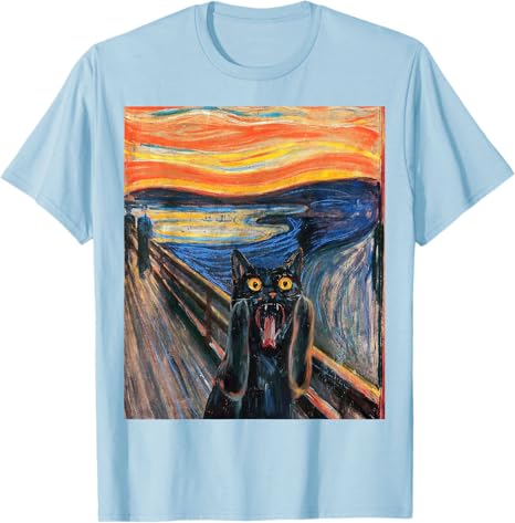 

The Scream Black Cat By Munch Edvard Famous Painting Funny TShirt Unique Y2k Artistic Cat Aesthetic Clothes Humor Graphic Tees 4XL