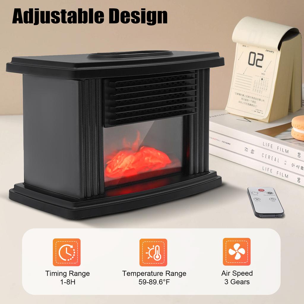 1000w Electric Fireplace 3D Carbon Fire Air Heater Mini ABS Warmer Fan Radiator Warm Blower for Apartment RV Bedroom