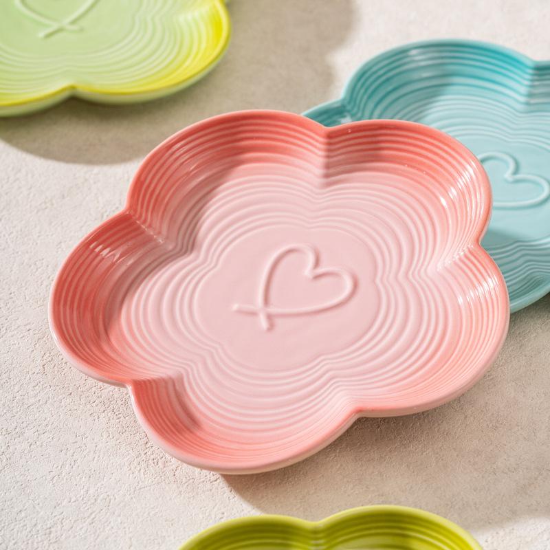 High Temperature Underglaze Ceramic Dinner Plate Gradient Color French Dessert Plate Home Fruit Plate Floral Design