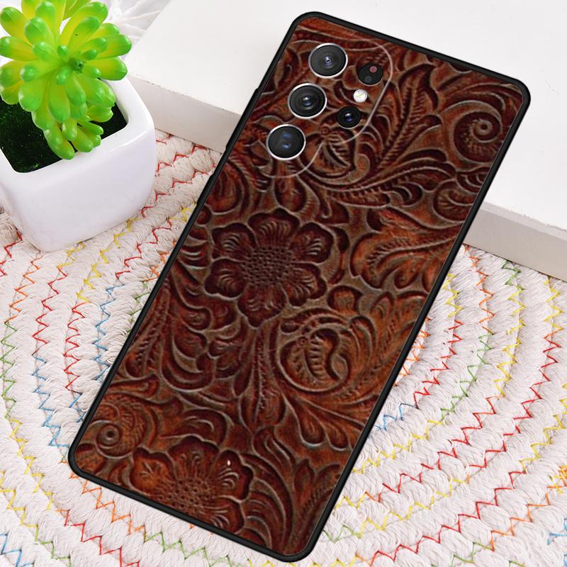 Brown Tooled Leather Pattern Phone Case for Samsung Galaxy note 10 pro S26 Ultra S23 S24 FE S25 S21 S22 PLUS shockproof Cove