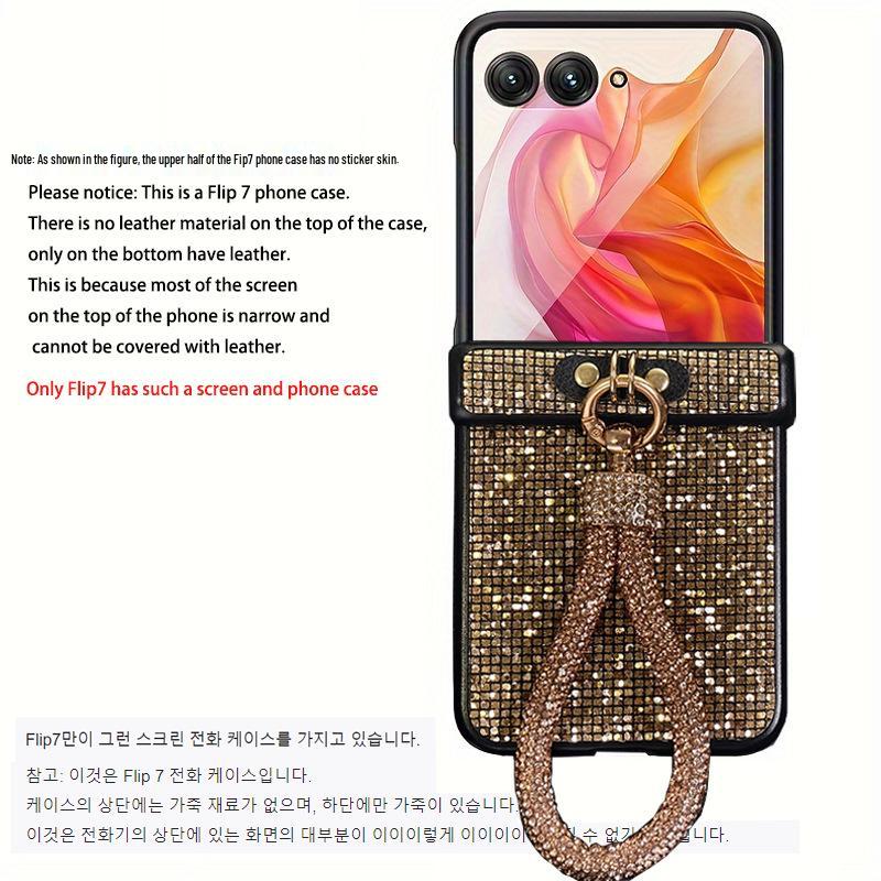 Etui ochronne na smycz z cyrkoniami do Samsung Z Flip7 z pełnym pokryciem i zintegrowanym zawiasem
