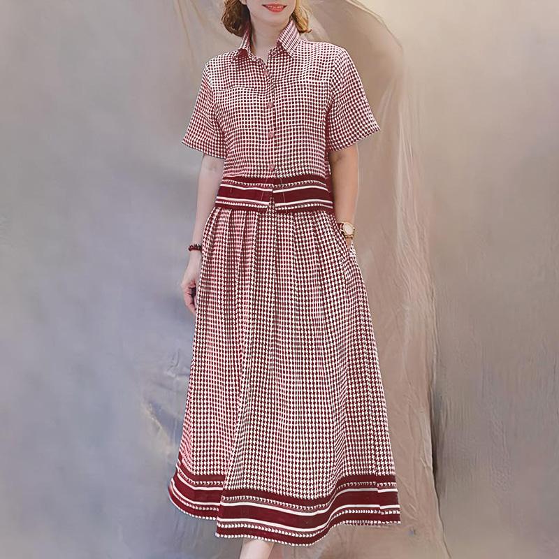 ZANZEA Women Short Sleeve Blouse and Long Skirts Grid Print Two Piece Sets