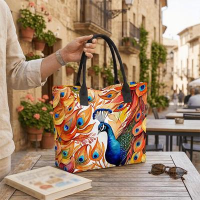 Watercolor Peacock Print Women Tote Bag Casual Large Capacity Daily Shopping Handbag