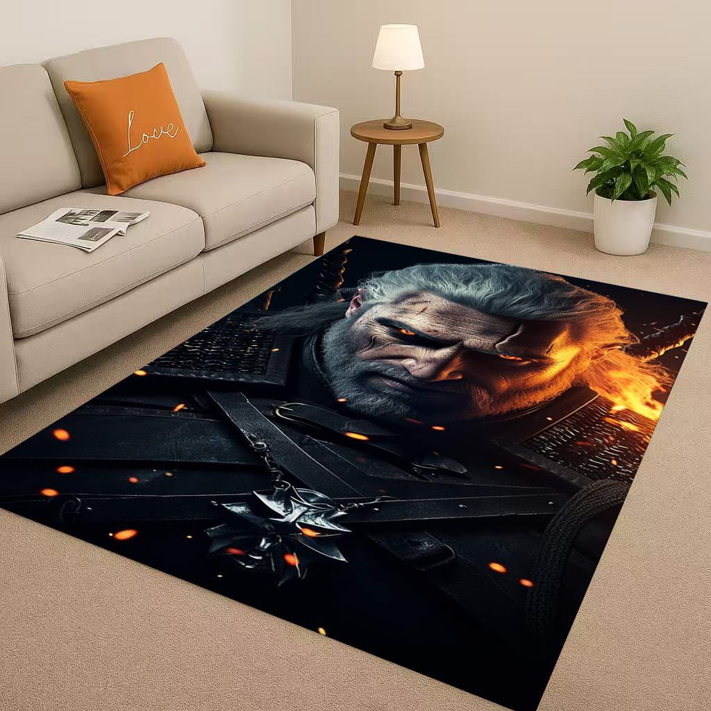 3D The W-Witcher Game Geralt Gamer Cartoon Living Room Non-Slip Area Rug Carpet for Bedroom Playroom Sofa,Home Doormat Kid Gift