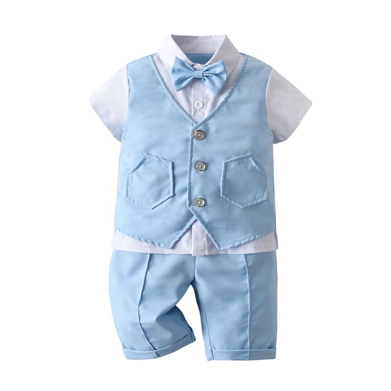 Completo Due Pezzi Estivo da Ragazzo Stile Gentiluomo Britannico: Top a Maniche Corte e Papillon
