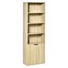 Bookcase, 4 Open Compartments, 2 Doors, 59 X 29 X 180 Cm, Natural Wood