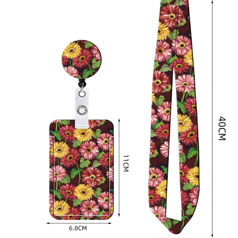 Colorful Flower Printed ID Badge Holder With Lanyard Double Sided Uv Printing Card Sleeve With