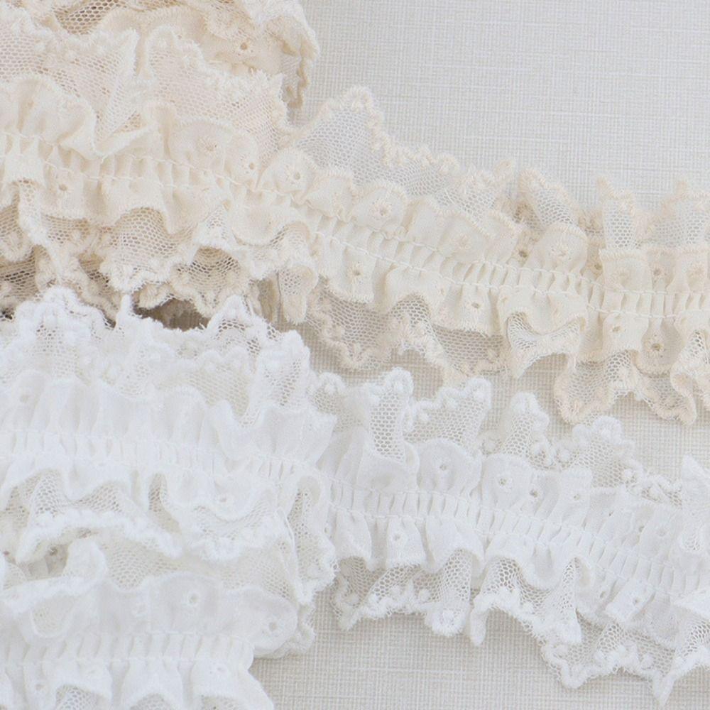 5cm Wide Lace Pleated Ruffles Ruffled Double Layers Embroidered Ruffle Trim 1 Yard DIY Ruffled Lace Trims