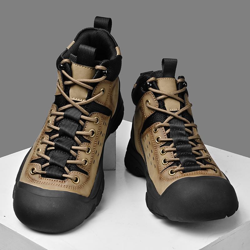 Fashion Hand-stitching Genuine Leather Outdoor Walking Boots Men Casual Leather Antiskid Hiking Boots Retro High Top Tooling Ankle Boots