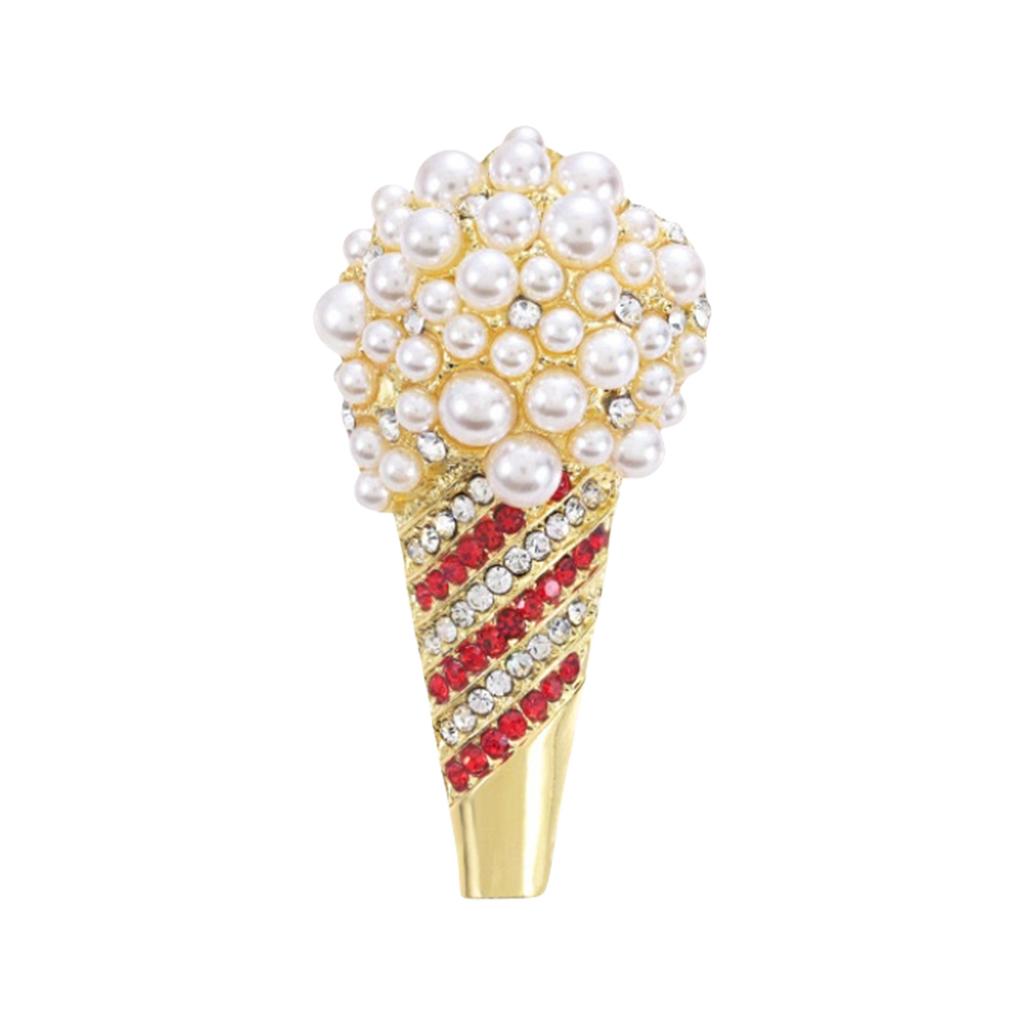 Fashion Ice Cream Cone Shaped Brooch with Sparkling Crystal Pearls Coat Decoration Multi Purpose Clothing Accessory