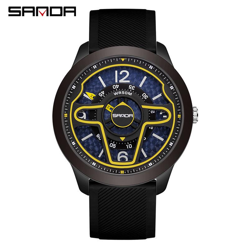 Sanda Creative 3D Hollow Electronic Watch – Trendy Unisex Steering Wheel Design