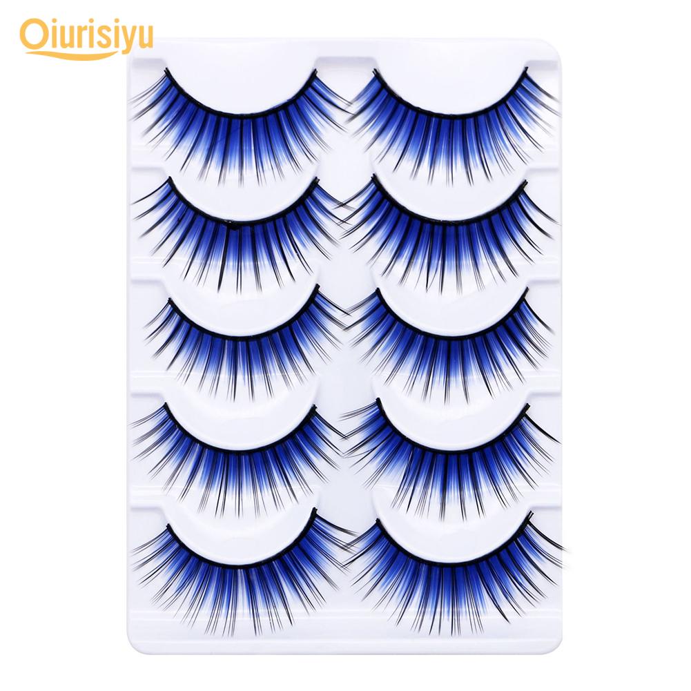 

5 пар красочных длинных толстых накладных ресниц синий