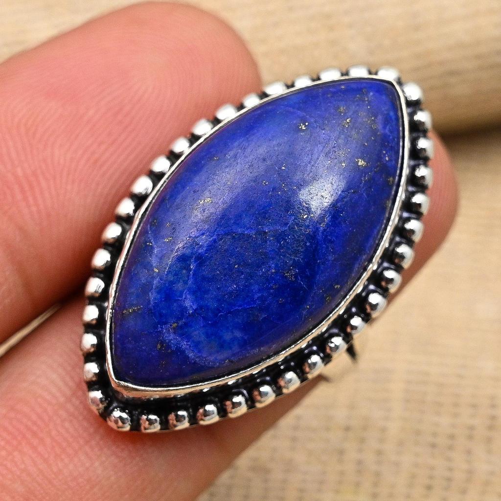 Lapislazuli-Edelstein, 925er-Sterlingsilber, handgefertigter wunderschöner Schmuckring