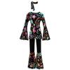 New Multi-color Printed Top, Pants Splicing Set, Including Headscarf, Disco Dance Suit Women