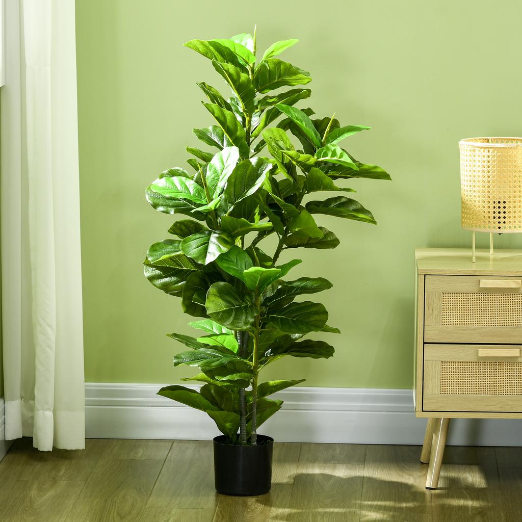 Set of 2 Artificial Plants Artificial Leaf Fig Trees Artificial Tree with Pot Included Height 110 Cm Green