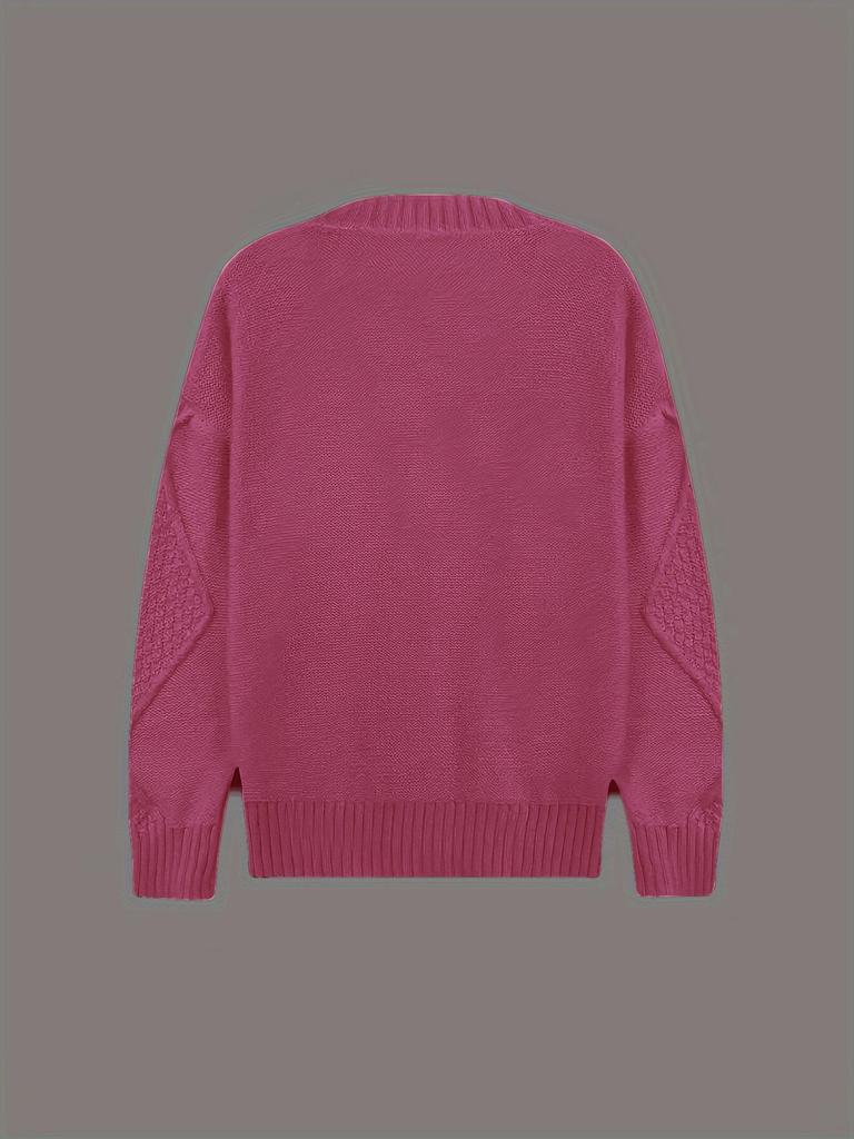 Women's European and American Casual V-Neck Cable Knit Sweater Coat - Solid Color, Autumn/Winter Pullover.