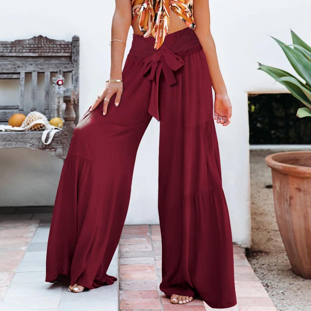 Women's Casual Fashion All-match Daily Pleated Wide-leg Monochrome Trousers