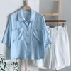 Shop   Women Collar Neck Big Pocket Summer 5 Sleeve Blouse Sky Blue Jr Wbl 4521