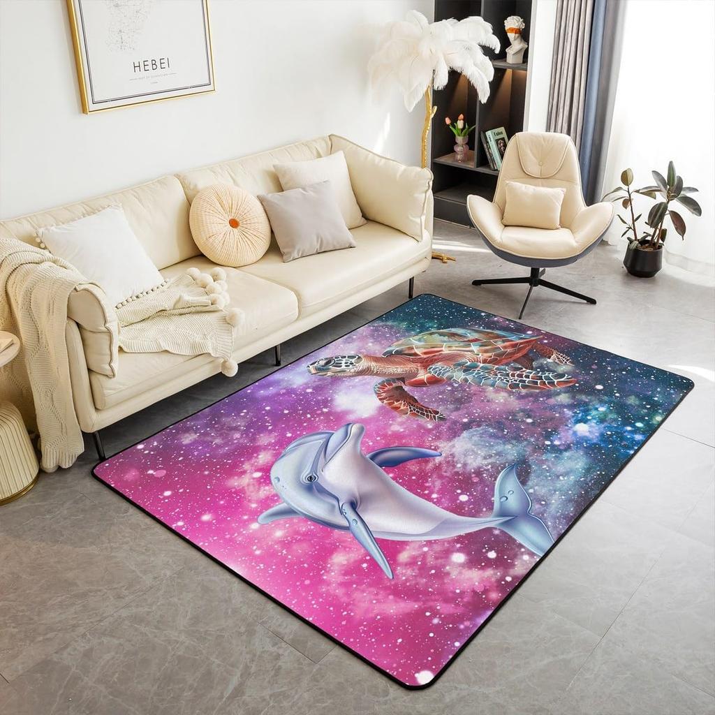 Jumping Dolphins Area Rug for Kids Boys Girls Cute Ocean Animal Decorative Carpet Sea Creatures Indoor Floor Mat Area Rug