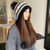 Japanese and Korean women's geometric jacquard wool hat winter windproof and cold protection ear protection lanyard sleeve hat