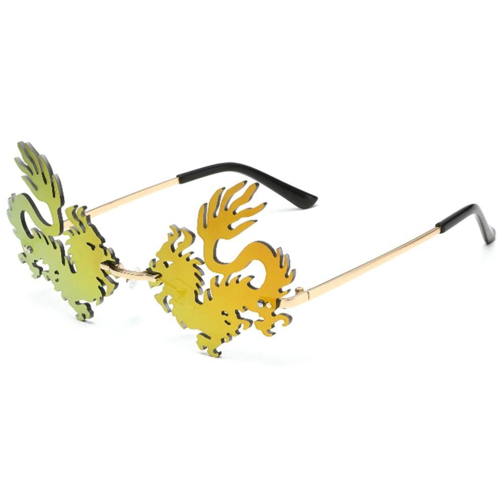 12Styles Chinese Dragon Shaped Sunglasses Metal Frame Rimless Sun Glasses Party Decor Glasses for Women Men UV400 Protection