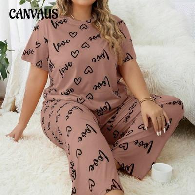 Plus Size Pajamas Women's Spring and Autumn Red Pit Stripes Doll Collar Short-sleeved Trousers Ladies Homewear Suit
