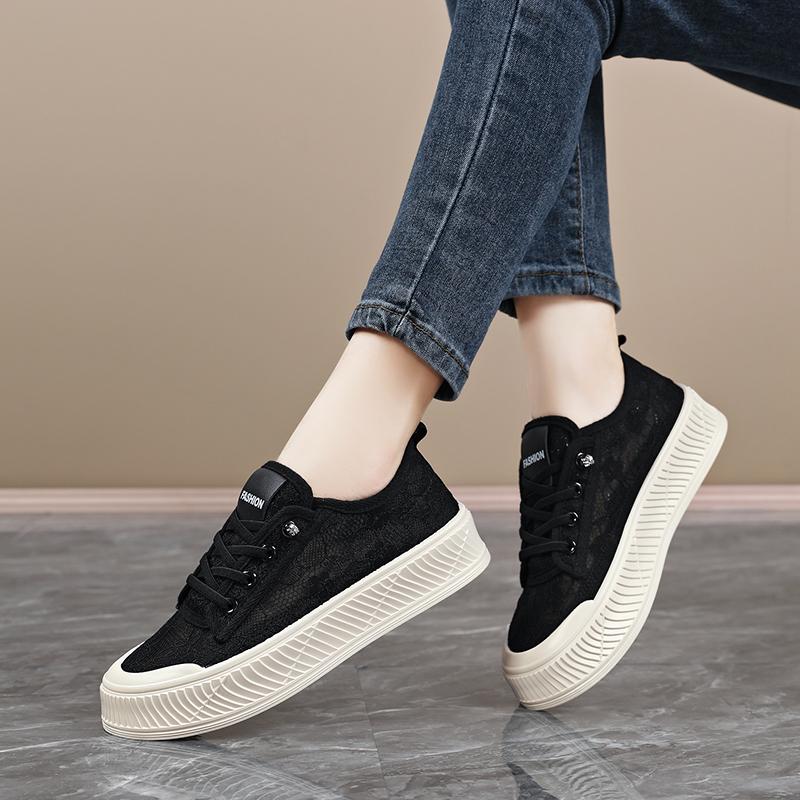 Women Summer Lace Casual Shoes Breathable Girl Black Shoes Plus Size
