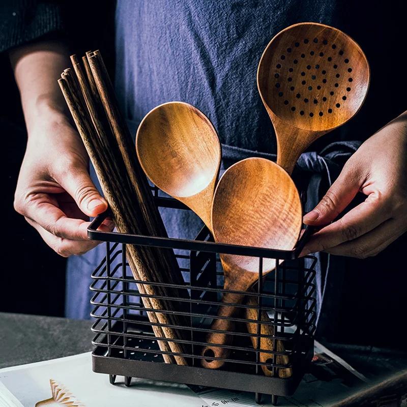 Wooden Kitchen Spoon Teak Wood Strainer Spoon Rice Scoop Paddle Large Wooden Spoon Skimmer for Cooking Wooden Kitchen Utensils