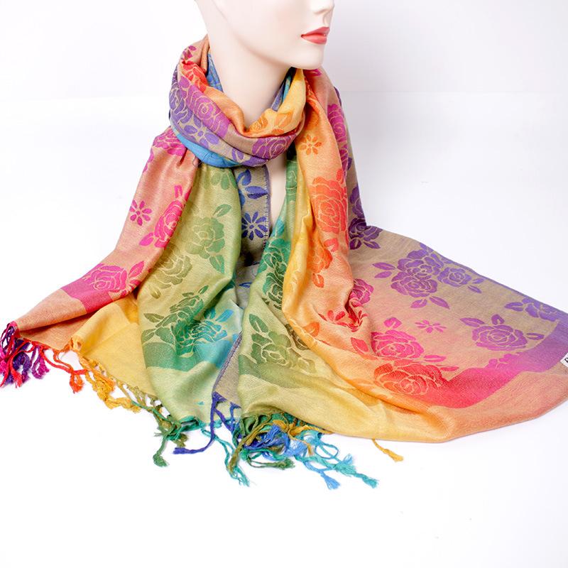 Color gradual change small flower scarf extended jacquard shawl Lijiang Nepal scenic spot scarf women long scarf