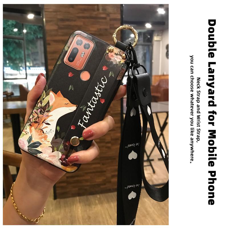 Durable Wristband Phone Case For HTC Desire 20 Plus/D20+ Lanyard Back Cover Shockproof Flower Soft case Fashion Design