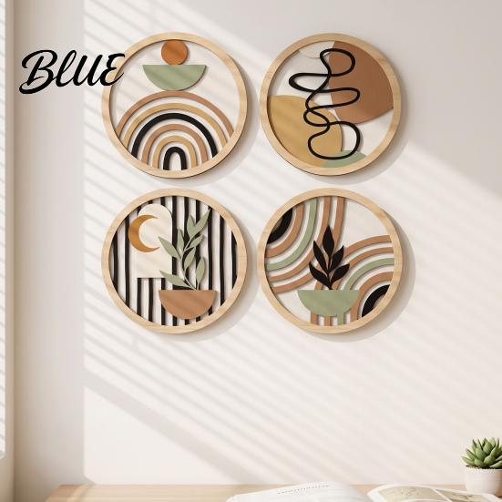 Wooden Interior Wall Decorations 4Pcs Boho Art 2D Flat Round Hanging Signs Modern Geometric Easy Install Wood Decor Decor Bohemian Plaques