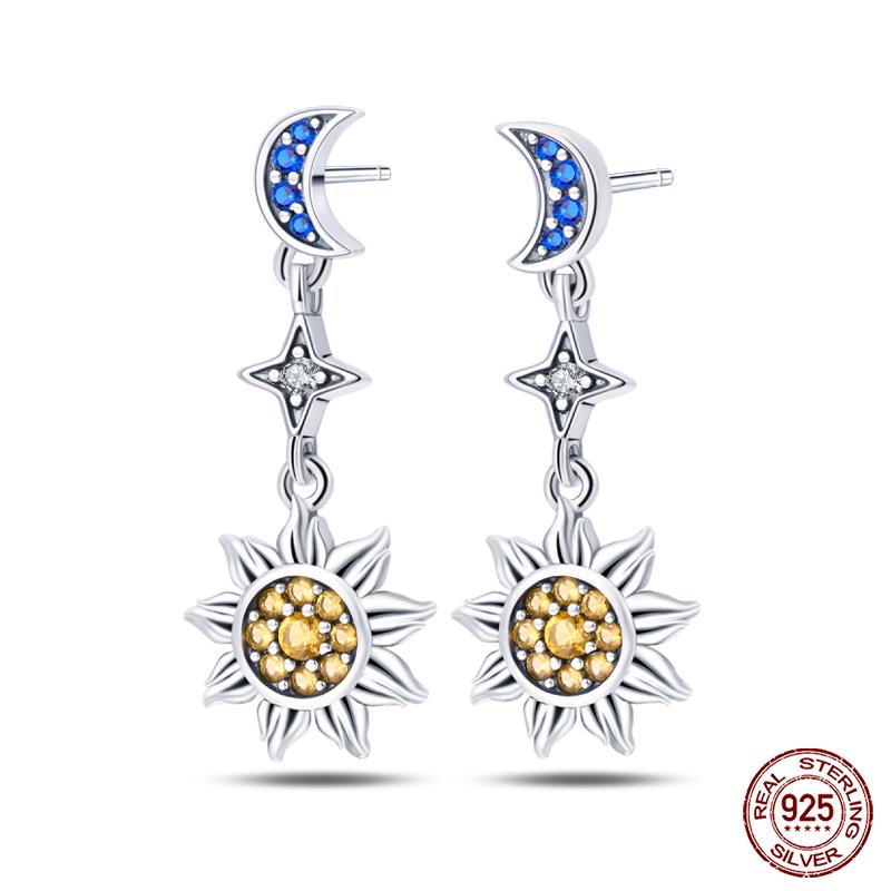 Real 925 Sterling Silver Star Earrings For Women Sparkling Zircon Ear Studs Luxury Fine Engagement Wedding Jewelry Gift For Girl