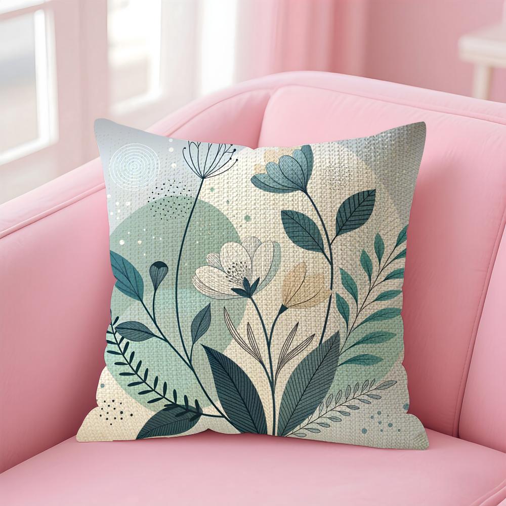 Modern Art Blossoms Cushion Cover Natural Linen Pillow Case Double-Sided Print Decorative Sofa Pillowcase Home Decor Gift