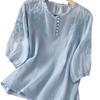 Ramie Kurzarm-T-Shirt Damen Schwere Industrie Stickerei Spitze Dünne Baumwoll-Leinen-Hemd Top