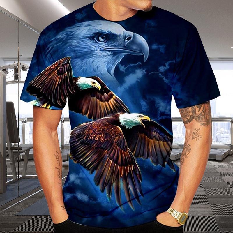Fashion Wings Flying Eagle 3D Printed Pattern Tees Men's Trend Short Sleeve Casual T-shirt Top