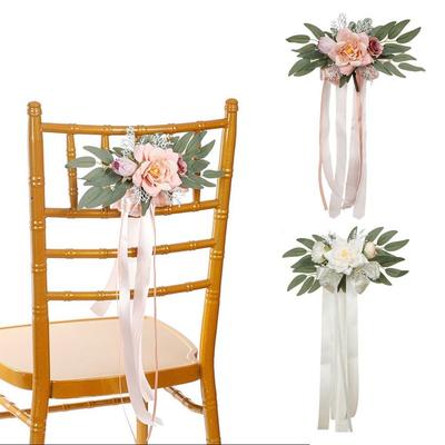 Silk Flower Chair Back Flower Eucalyptus Leaves Nordic Style Wedding Pew Flowers Floral Decoration Green Plants