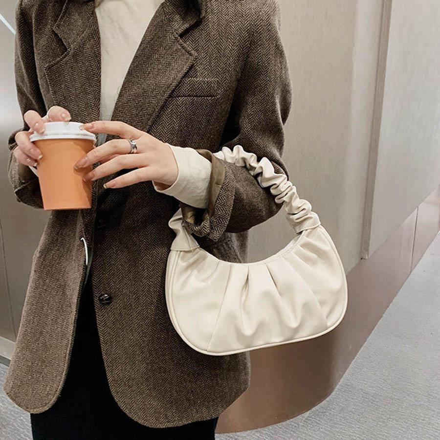 Fashi Pleated Handlebags for Women PU Cloud Bags Leisure Armpit Bag Shopping Shoulder Bags Dumpling Handbag Female Hand Bags