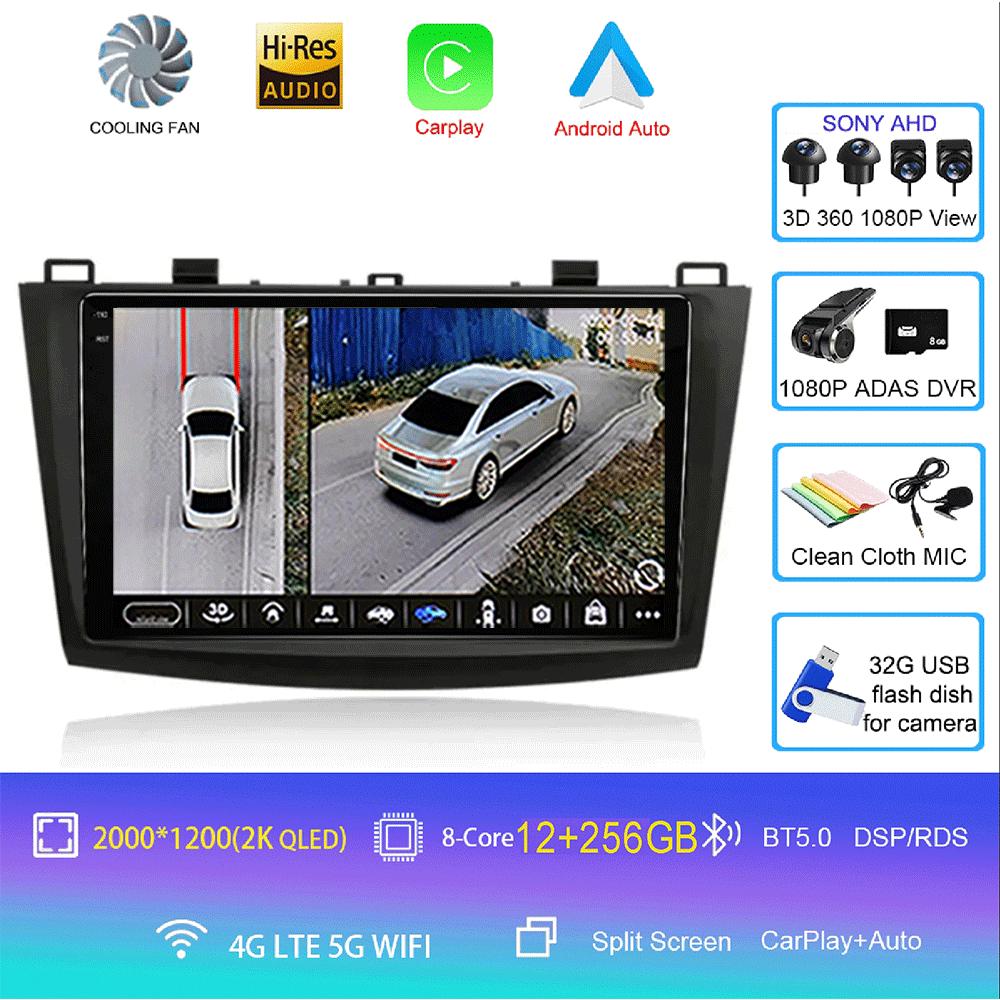 Android 14 For Mazda 3 2009-2013 Video Player Car Radio Multimedia Stereo Navigation Carplay Speakers Head Unit Audio GPS 2 Din