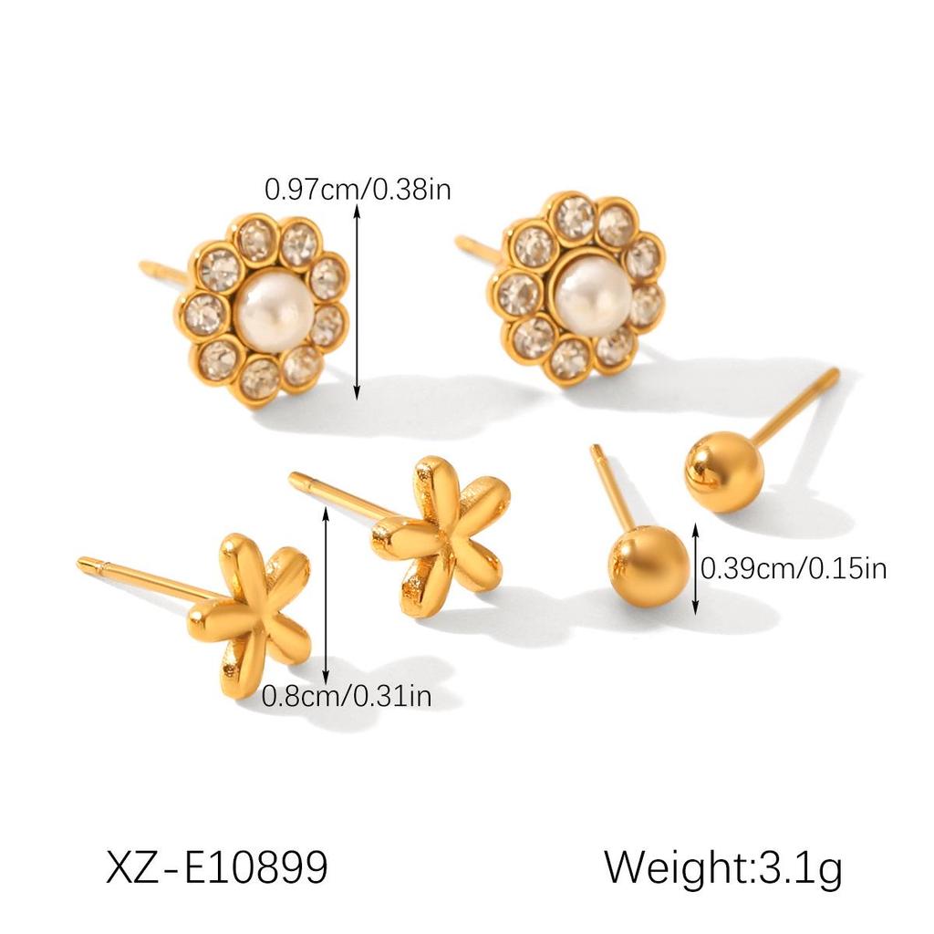 European & American Diamond-Studded Stainless Steel Earrings: Luxury Pearl & Zircon Non-Fading Titanium Steel Stud Set for Women