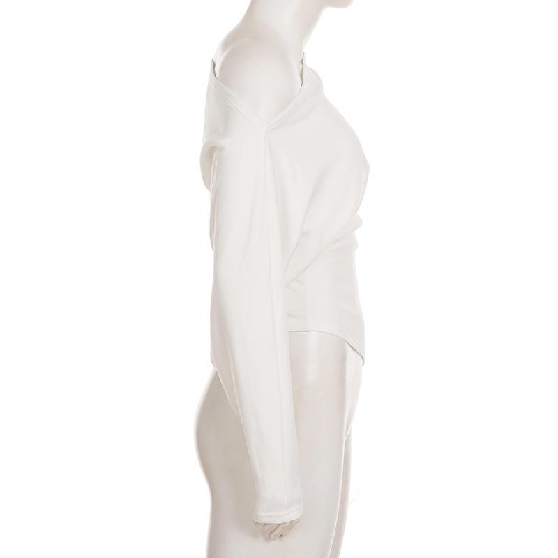 Off Shoulder Solid Long Sleeve Irregular Thermal T Shirt For Women