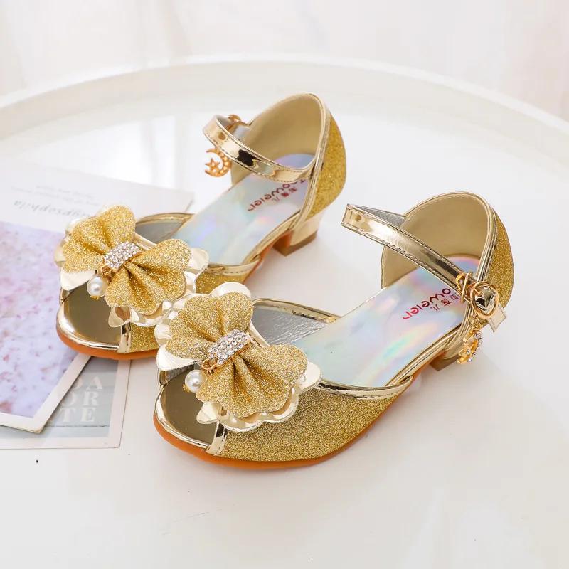 Frühling Herbst Mädchen Lederschuhe Mary Jane Mode Glitzer Schleife Kinder Prinzessin Einzelne Schuhe Pailletten Kinder High-Heels Sandalen