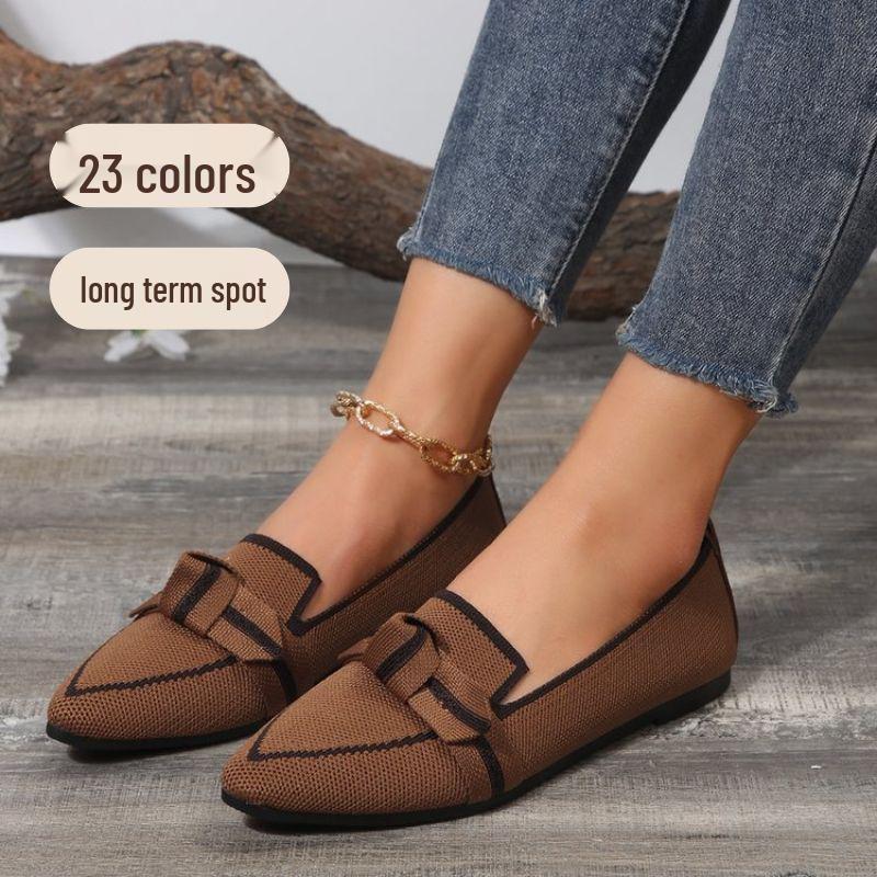 2024 Breathable Lightweight Slip-on Fashion Shoes with Bow, Pointed Toe, and Plus Size Options