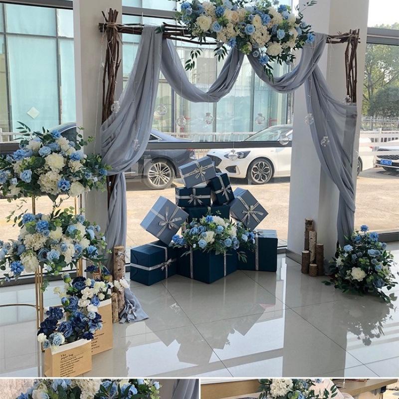 Artificial Flower Column Wedding Decorations with Car Delivery Ceremony and Roman Style Welcome Board