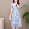 Fashion Casual Women O-Neck Short Sleeve Ladies Loose  Print Knee Length Dress