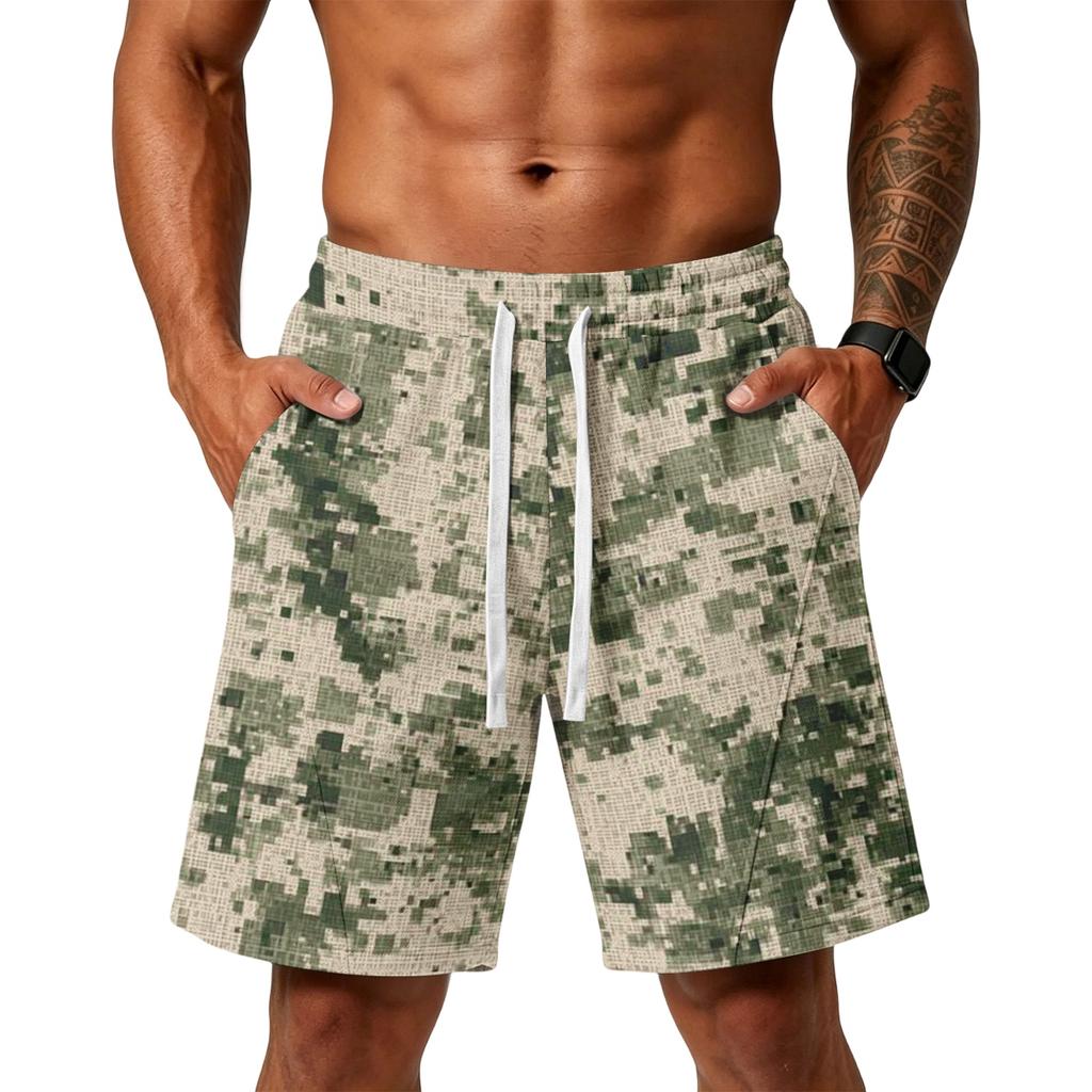 Herren lockere Camouflage-Print Sport Trainings Gym Strandshorts mit Taschen Elastischer Bund und Kordelzug für Outdoor-Aktivitäten