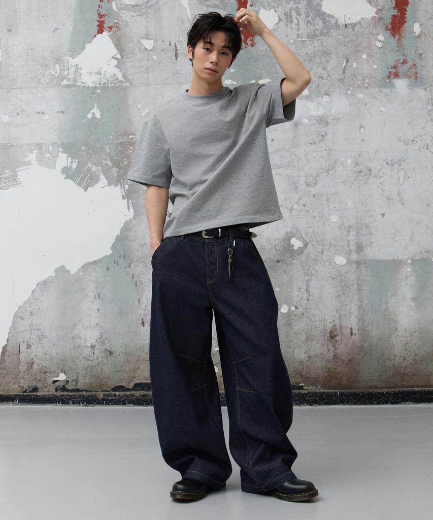 AGOD Back Incision Crop Half T-Shirt [Gray]
